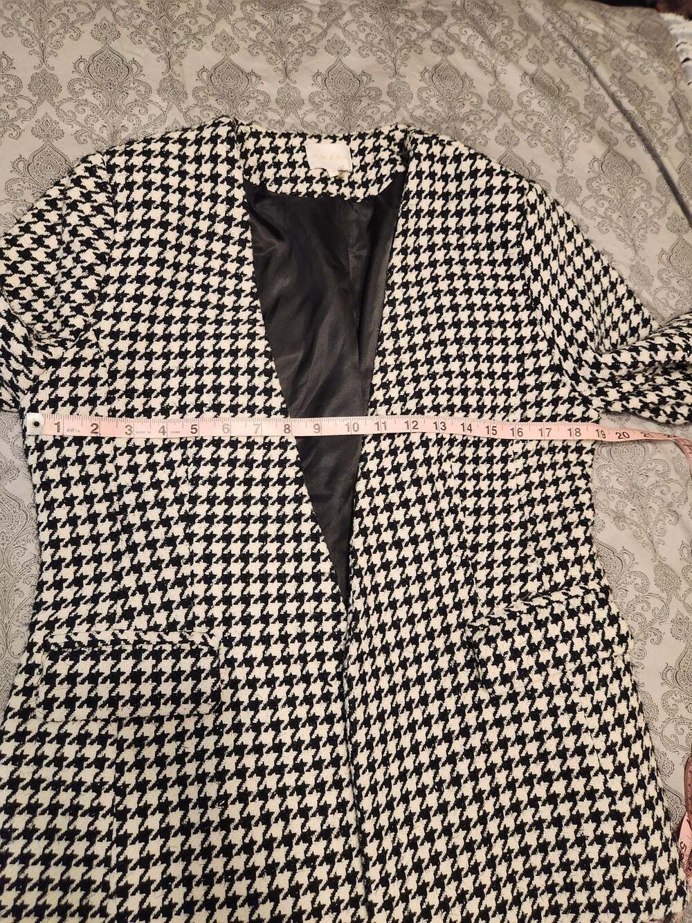 Women's Houndstooth Open Front Blazer Jacket Black and White - Picture 7 of 10
